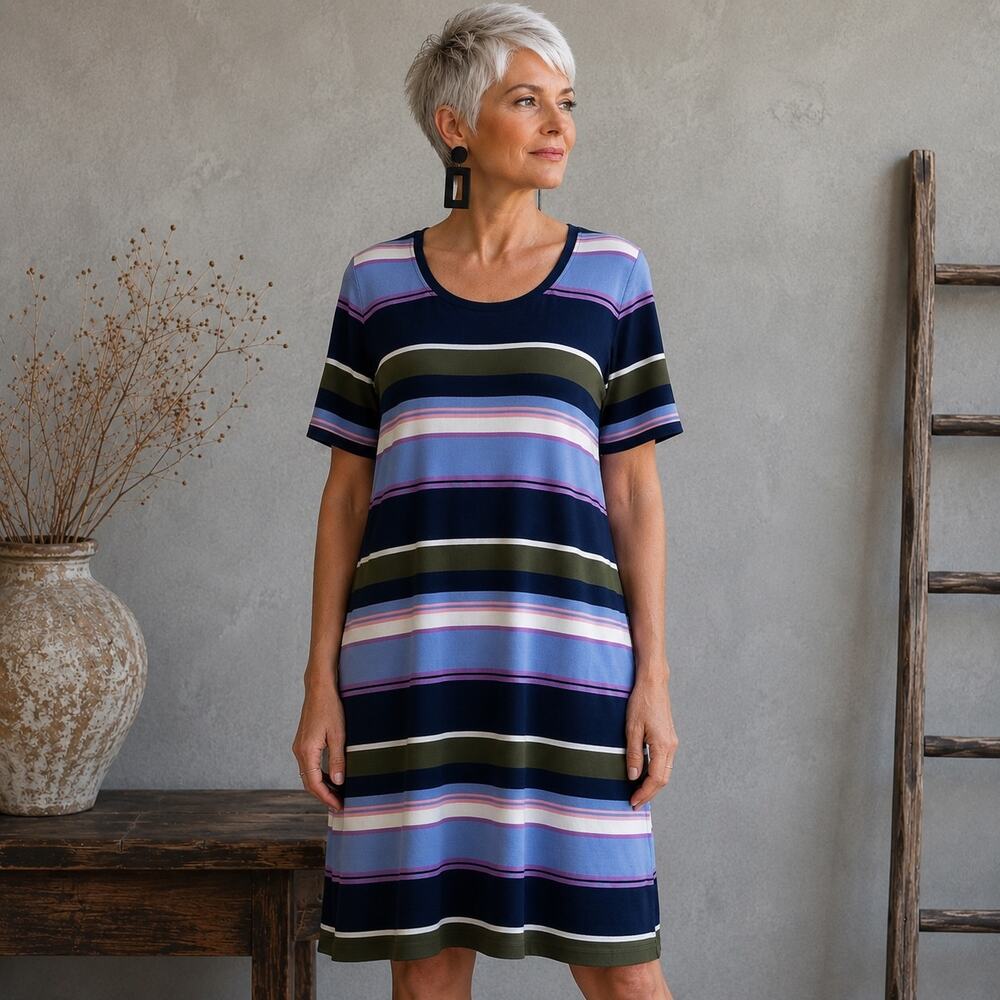Tommy Bahama Navy Stripe Scoop Neck Knit Dress Large